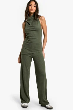 boohoo Haut à col foulard côtelé brossé – ensemble coordonné<Femme Tops