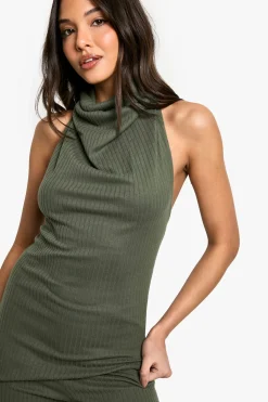 boohoo Haut à col foulard côtelé brossé – ensemble coordonné<Femme Tops