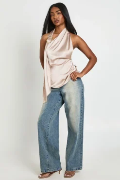 boohoo Haut Col Halter Avec Foulard Et Finitions Dorées<Femme Tops