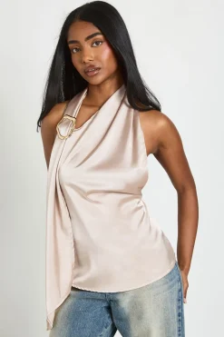 boohoo Haut Col Halter Avec Foulard Et Finitions Dorées<Femme Tops