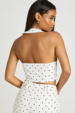 boohoo Haut Col Halter En Denim À Pois<Femme Denim|Denim