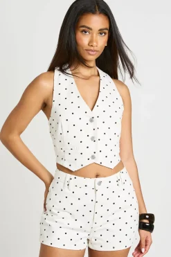 boohoo Haut Col Halter En Denim À Pois<Femme Denim|Denim