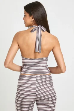 boohoo Haut Col Halter Montant À Rayures<Femme Tops