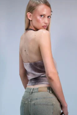 Haut Col Licou En Mesh Imprimé Synthétique