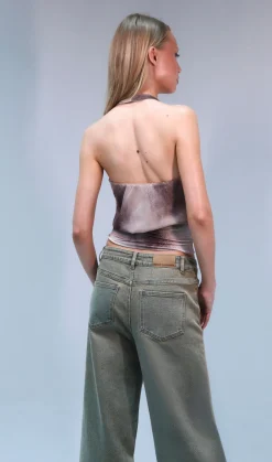 Haut Col Licou En Mesh Imprimé Synthétique