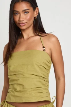 boohoo Haut Col Licou À Perles Effet Lin<Femme Tops