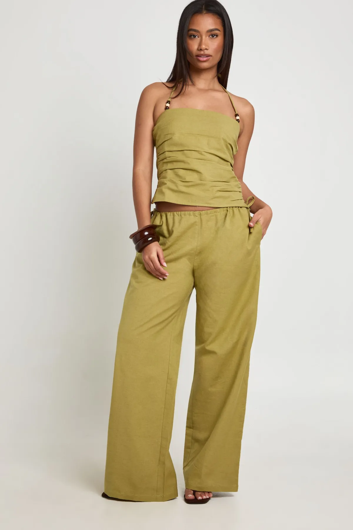 boohoo Haut Col Licou À Perles Effet Lin<Femme Tops