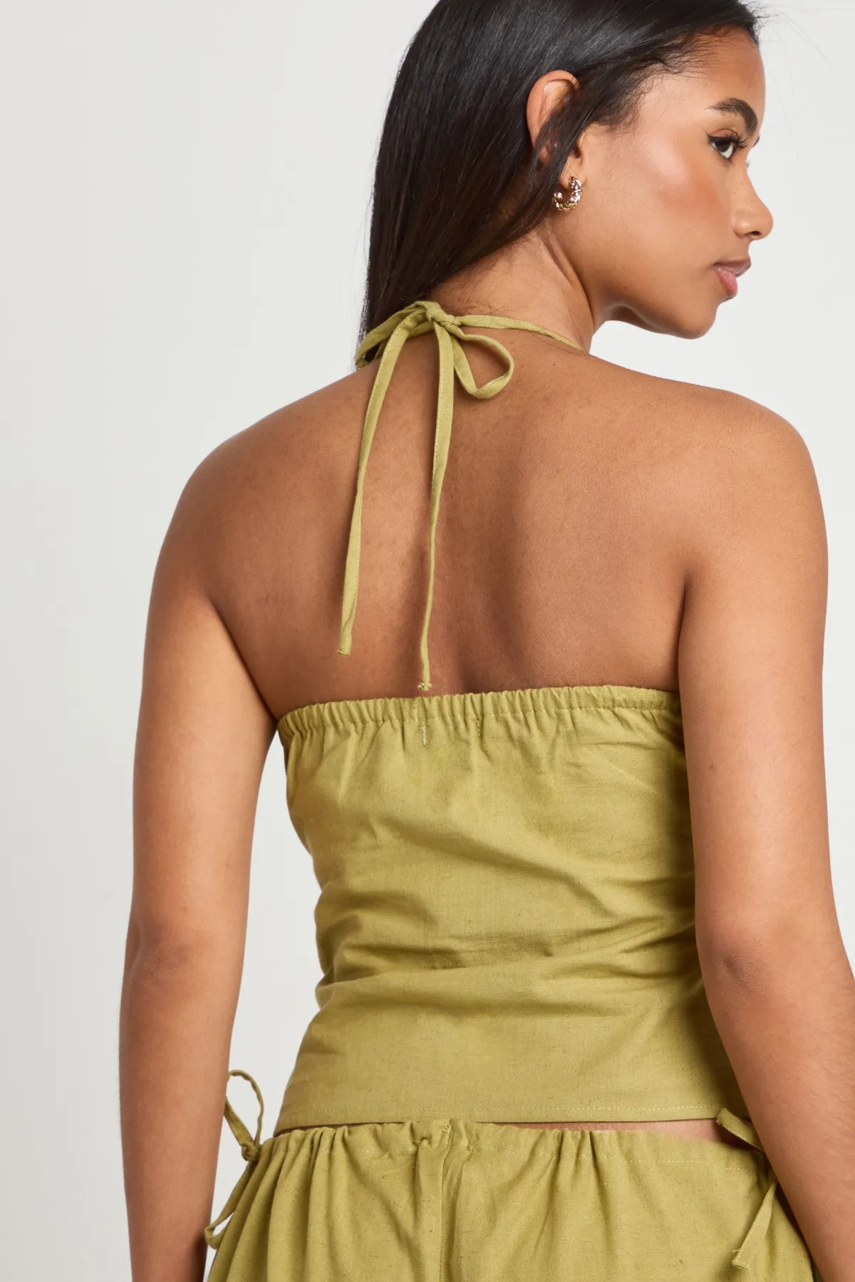 boohoo Haut Col Licou À Perles Effet Lin<Femme Tops