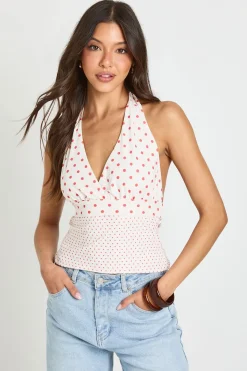 boohoo Haut Col Licou À Pois Mixtes<Femme Pois|Tops