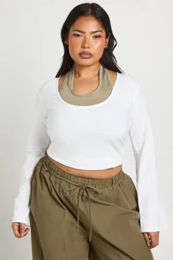 Haut Col Licou Superposé 2-en-1 À Contraste Grande Taille