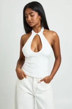 boohoo Haut Col Montant Échancré En Tissu Slinky Mat<Femme Tops