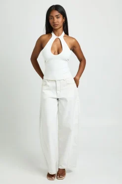 boohoo Haut Col Montant Échancré En Tissu Slinky Mat<Femme Tops