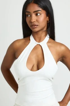 boohoo Haut Col Montant Échancré En Tissu Slinky Mat<Femme Tops