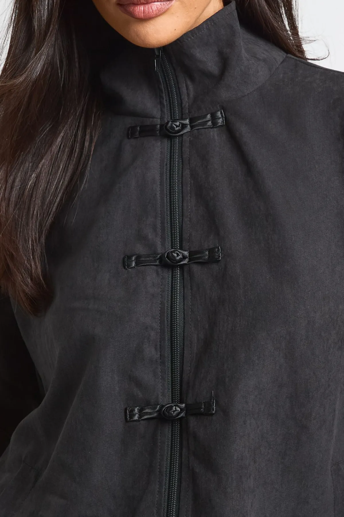 boohoo Haut Col Montant Effet Peau De Pêche Style Militaire<Femme Tops D’Automne|Looks De Rentrée