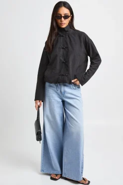 boohoo Haut Col Montant Effet Peau De Pêche Style Militaire<Femme Tops D’Automne|Looks De Rentrée