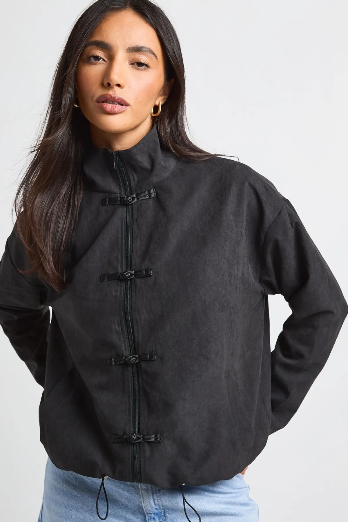 boohoo Haut Col Montant Effet Peau De Pêche Style Militaire<Femme Tops D’Automne|Looks De Rentrée