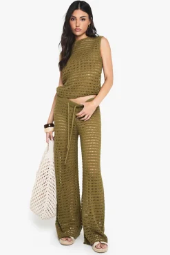 boohoo Haut à col montant en crochet tricoté et pantalon à jambes larges<Femme Pulls Et Gilets|Toutes Les Mailles