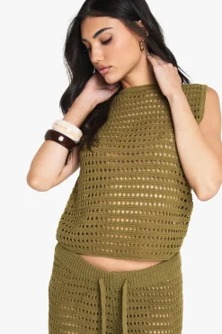 boohoo Haut à col montant en crochet tricoté et pantalon à jambes larges<Femme Pulls Et Gilets|Toutes Les Mailles