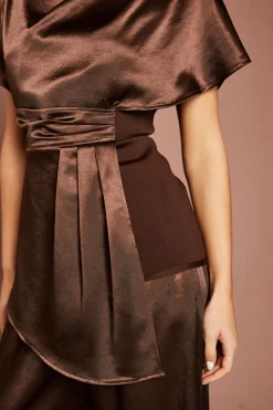Coast Haut Col Montant En Satin Avec Ceinture Et Manche Drapée<Femme Looks Chocolat|Satin Et Dentelle