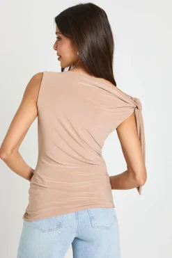 Haut Col Montant Slinky Mat Avec Nœud À L'épaule