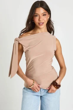 Haut Col Montant Slinky Mat Avec Nœud À L'épaule