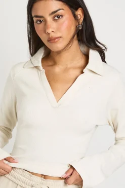 boohoo Haut à Col Ouvert avec Détails Côtelés<Femme Tops