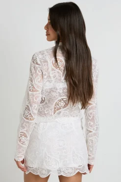 Haut À Col Rond En Dentelle Paisley Avec Bordure Festonnée