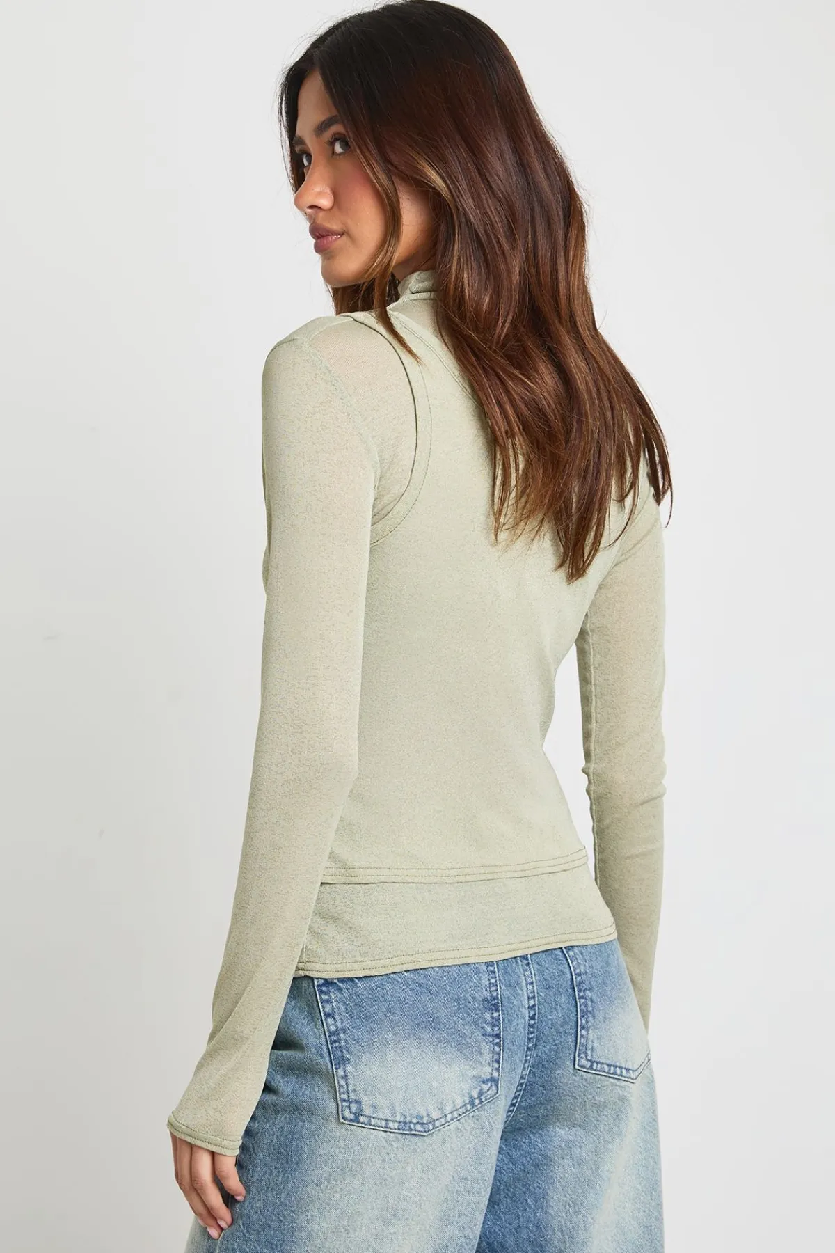 boohoo Haut Col Roulé 2 En 1 Transparent Texturé<Femme Tops