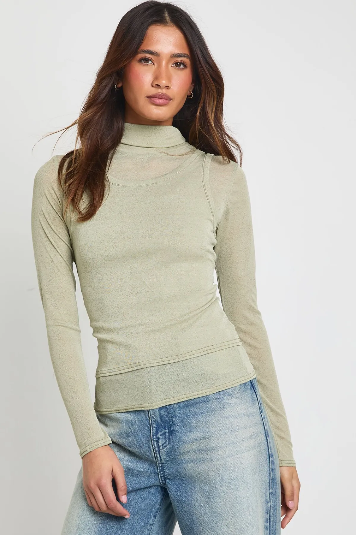 boohoo Haut Col Roulé 2 En 1 Transparent Texturé<Femme Tops