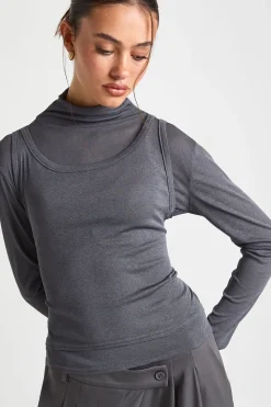 Haut Col Roulé 2 en 1 Transparent Texturé
