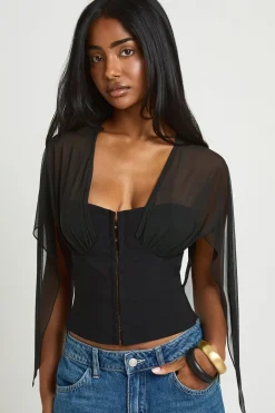 boohoo Haut Corset À Agrafes Avec Manches D'ange En Mesh<Femme Tops