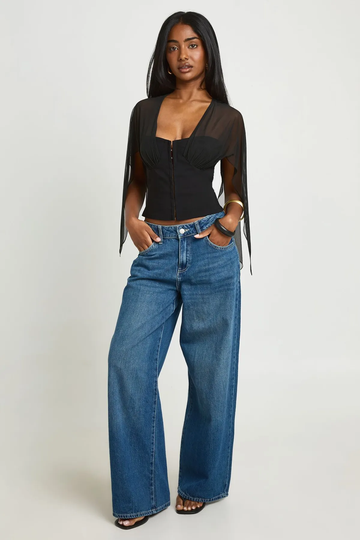 boohoo Haut Corset À Agrafes Avec Manches D'ange En Mesh<Femme Tops