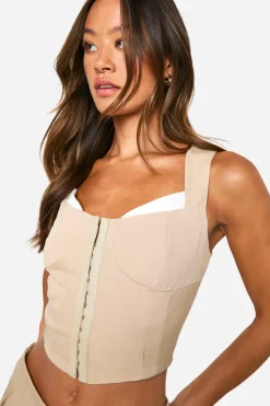 Haut Corset aux Détails Contrastés et Fermeture à Crochets et Œillets