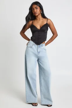 boohoo Haut Corset Baleiné À Bordure De Dentelle<Femme Satin Et Dentelle|Tops