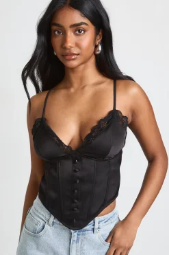 boohoo Haut Corset Baleiné À Bordure De Dentelle<Femme Satin Et Dentelle|Tops