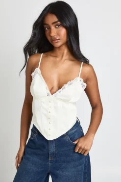 boohoo Haut Corset À Baleines Avec Finition En Dentelle<Femme Satin Et Dentelle|Tops