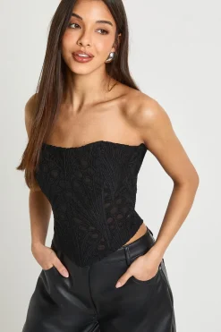 Haut Corset Bandeau en Dentelle Transparente