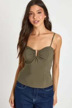 Haut Corset À Bretelles En Bengaline Avec Détail Métallique