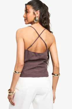 Haut Corset à Bretelles Look Lin