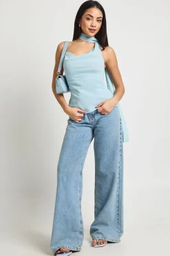 Haut Corset à Col Bénitier avec Détail Foulard en Mousseline