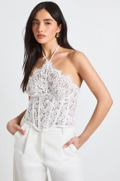 Haut Corset À Encolure Licou En Dentelle À Bordure Festonnée