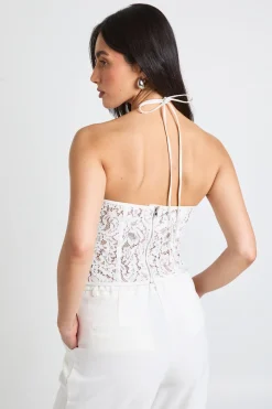 Haut Corset À Encolure Licou En Dentelle À Bordure Festonnée