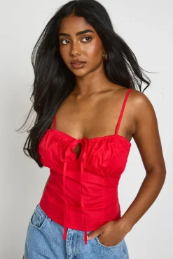 boohoo Haut Corset En Popeline Avec Nœud Devant<Femme Tops