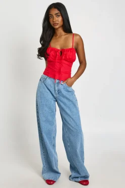 boohoo Haut Corset En Popeline Avec Nœud Devant<Femme Tops