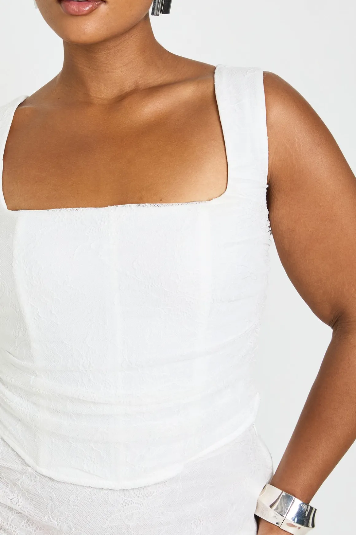 Haut Corset Grande Taille À Encolure Carrée En Dentelle Froncée