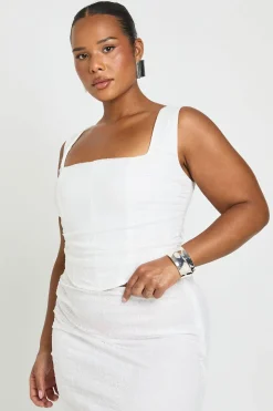 Haut Corset Grande Taille À Encolure Carrée En Dentelle Froncée