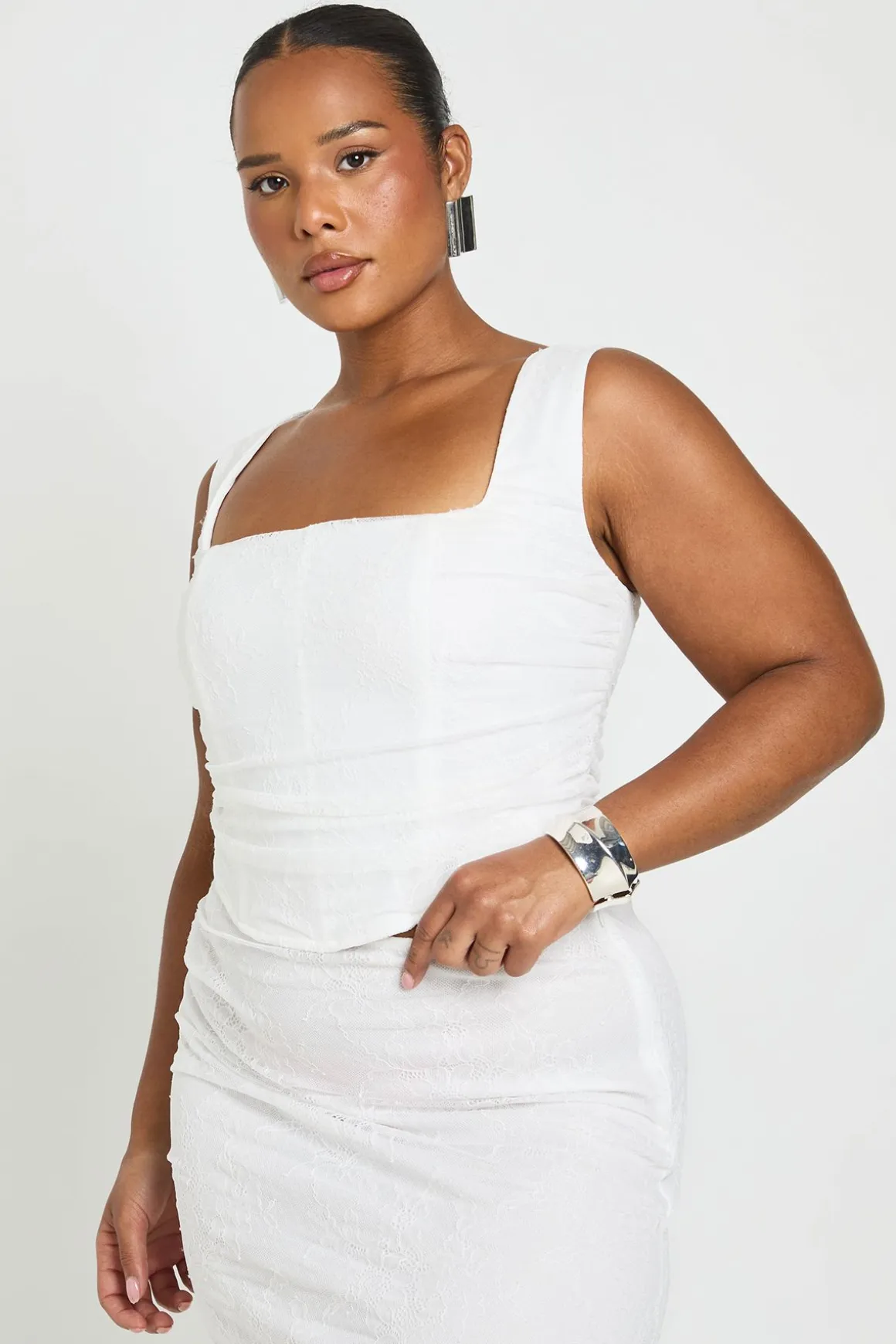 Haut Corset Grande Taille À Encolure Carrée En Dentelle Froncée