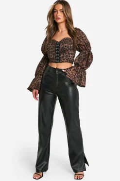 boohoo Haut corset laitière à imprimé léopard avec fermeture à crochets et œillets<Femme Imprimé Léopard|Tops