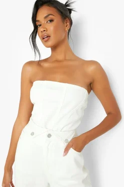 boohoo Haut corset longline avec détail de couture<Femme Denim|Looks De Rentrée