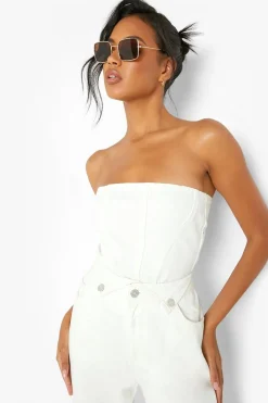 boohoo Haut corset longline avec détail de couture<Femme Denim|Looks De Rentrée